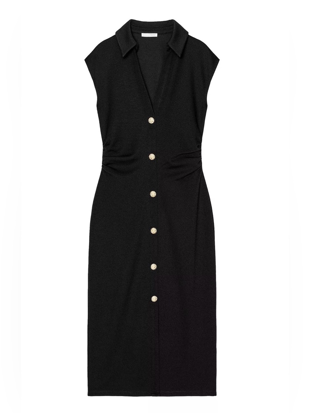 NWT Zara Sleeveless Black Button-Front Midi Dress